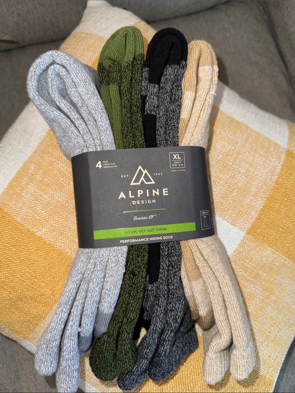 Alpine Design 4-Pack Performance Hiking Socks - Gray, Olive, Black, Tan
